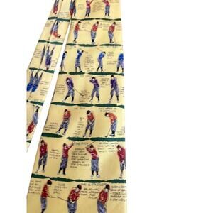 Vintage Golf Cartoon Silk Tie Yellow Sports Humor One Size